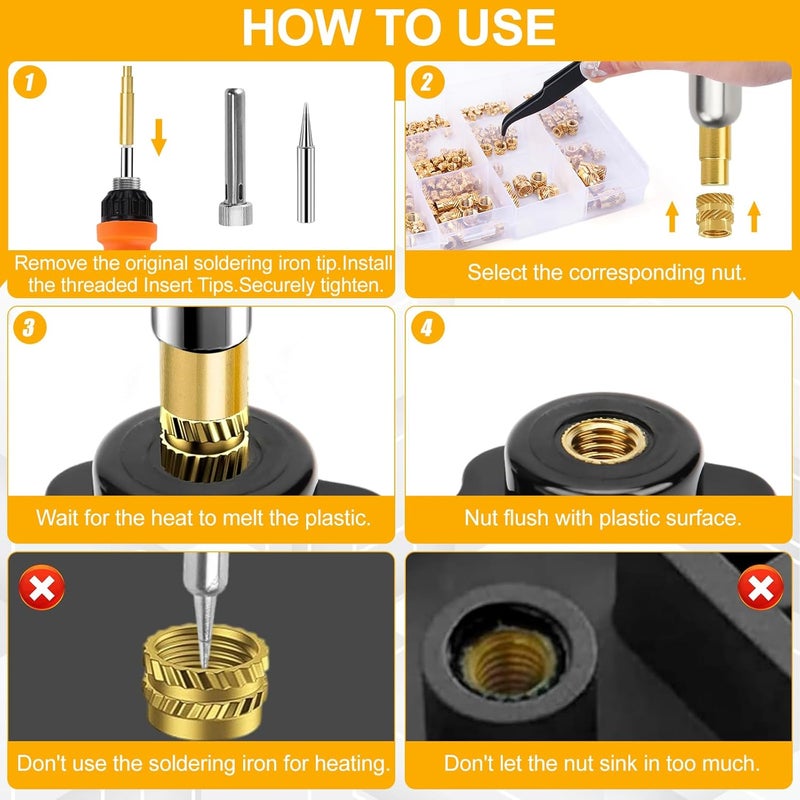 BILIPLE 90W Soldering Iron Heat Set Insert Tool, LED Digital Solder Iron Adjustable Temperature(180°C-480°C) with 250Pcs Threaded Inserts Brass Nuts, 6Pcs Heat Set Insert Tips for 3D Printing Projects - Image 4